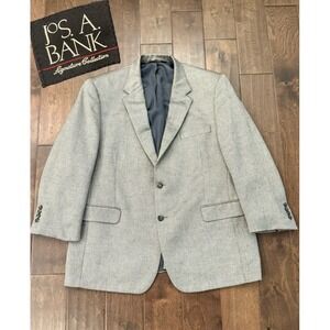 Jos A Bank Signature Suit Jacket 46R Silk Camel Hair Grey Herringbone Sport Coat